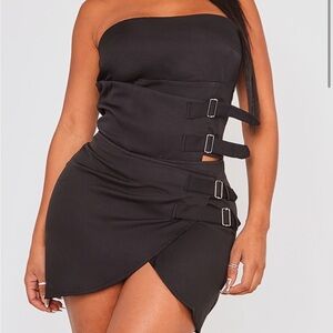 SET | Black Buckle Woven Corset + Mini Skirt